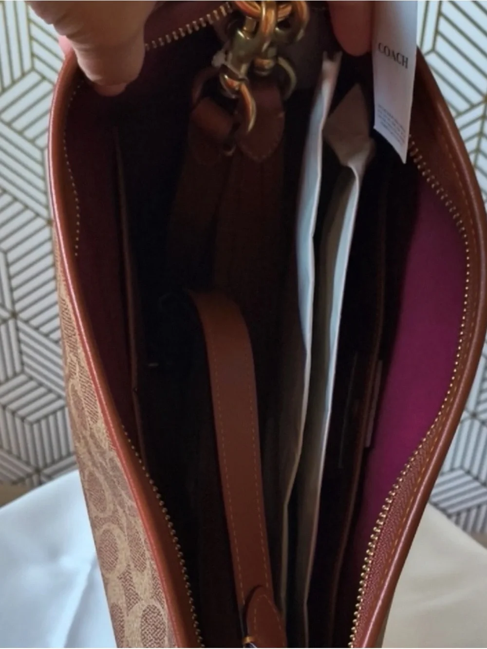 Coach Monogram Hobo Bag in Brown and Red